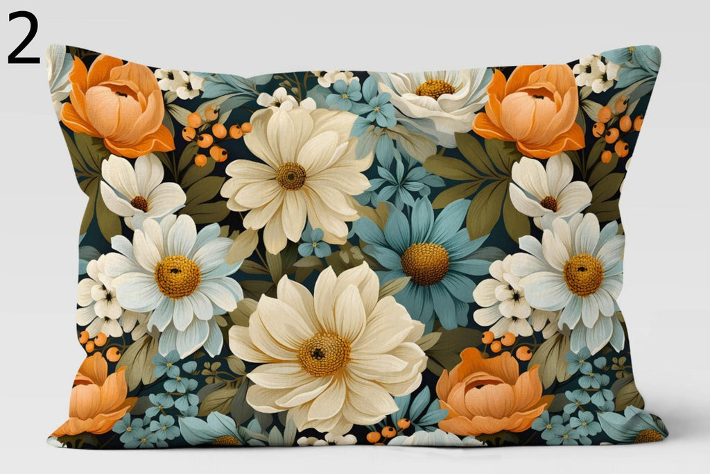 Daisy Pillow Covers, Colorful Floral Throw Pillows, Retro Flower Cushion Covers, Summer Botanical Rectangle Pillowcases