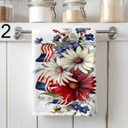 Patriotic Floral Kitchen Towels, USA Flag Dish Towels, 4th of July Tea Towel, American Flower Hand Towels, Red Blue White Kitchen Gift Towel