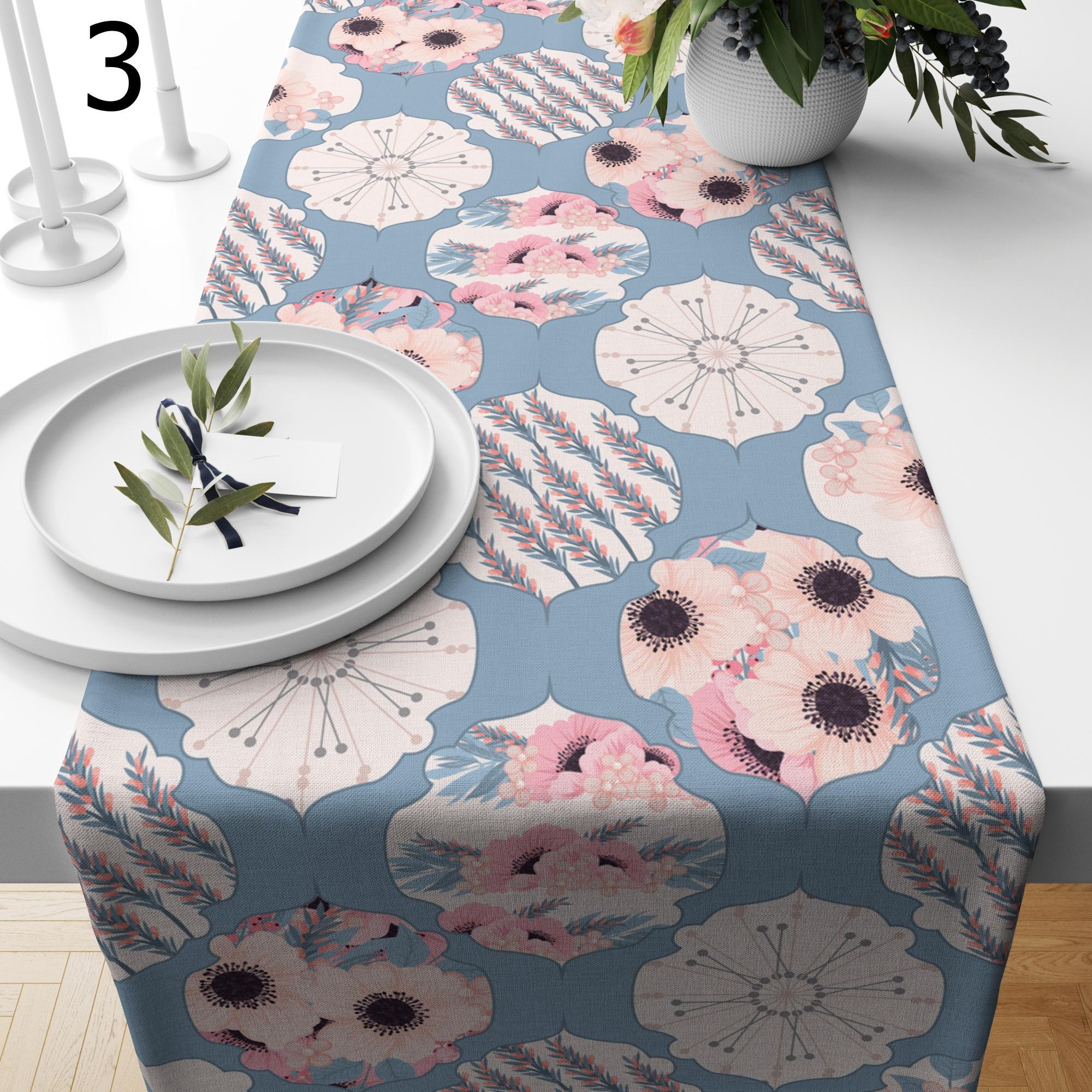 Floral Table Runners, Blue Flowers Table Runners, Spring Flowers Table Runner, Floral Printed Table Runner, Floral Table Decor Runners