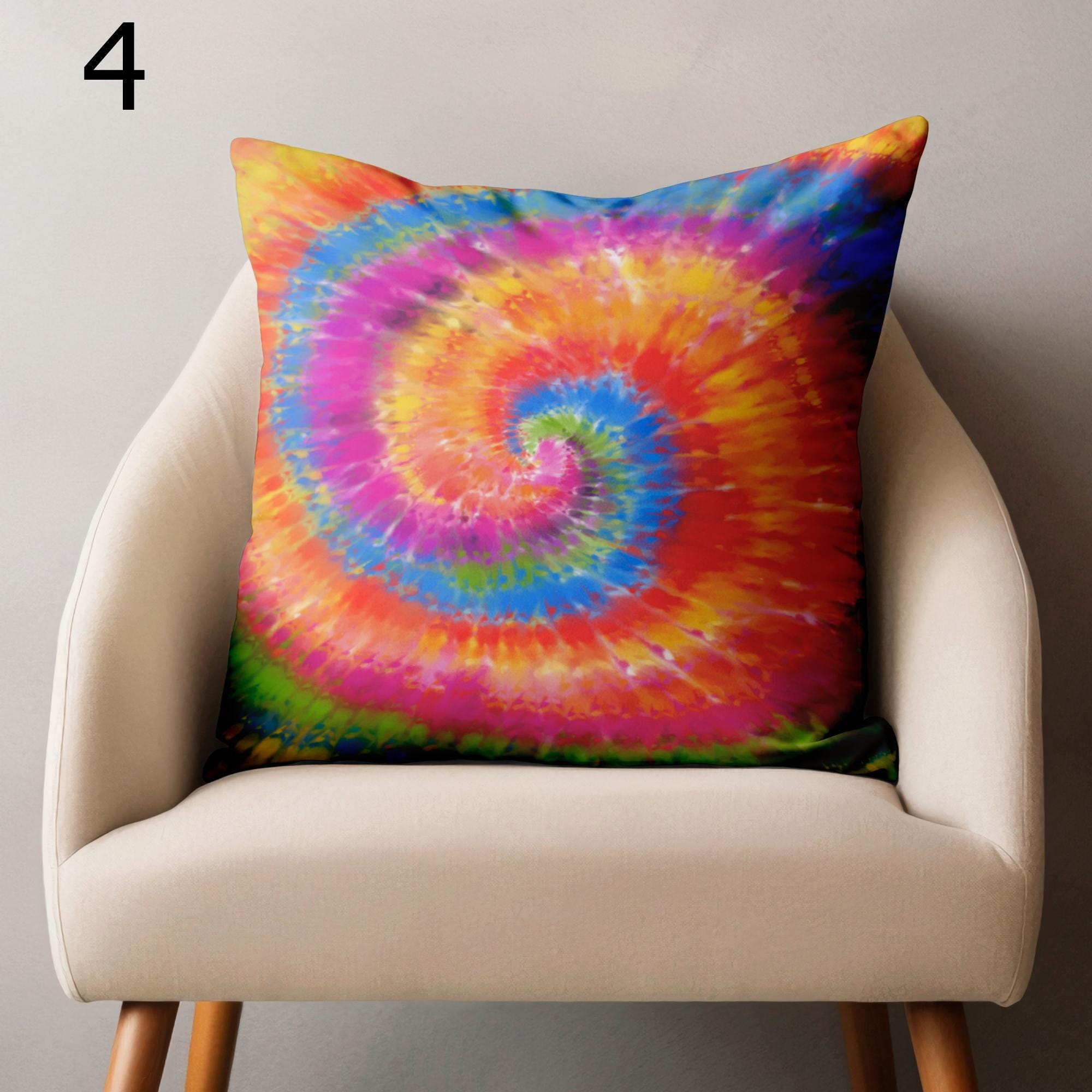 Colorful Tie Dye Throw Pillow Covers, Spiral Heart Designs Cushion Cover, Boho Rainbow Cushion Covers, Retro Hippie Room Decor Pillowcase