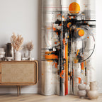 Modern Abstract Art Curtain Panel, Bold Orange Black Wall Drapes, Futuristic Tech-Inspired Window Curtain, Contemporary Art Panel Curtain