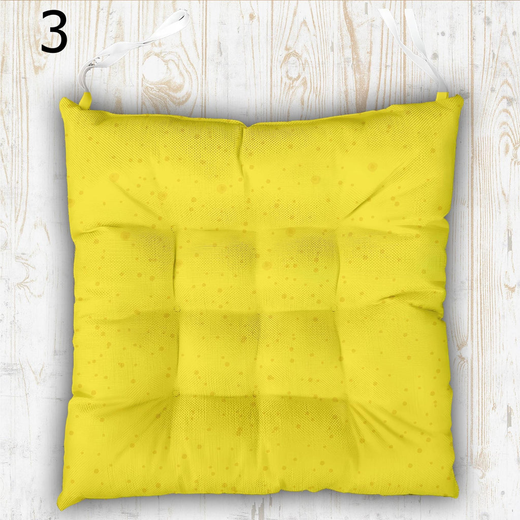 Vibrant Colors Lemon Print Chair Cushion, Lemon Chair Pads, Yellow Summer Chair Pads with Ties, Daisy Floral Patio Chair Pads