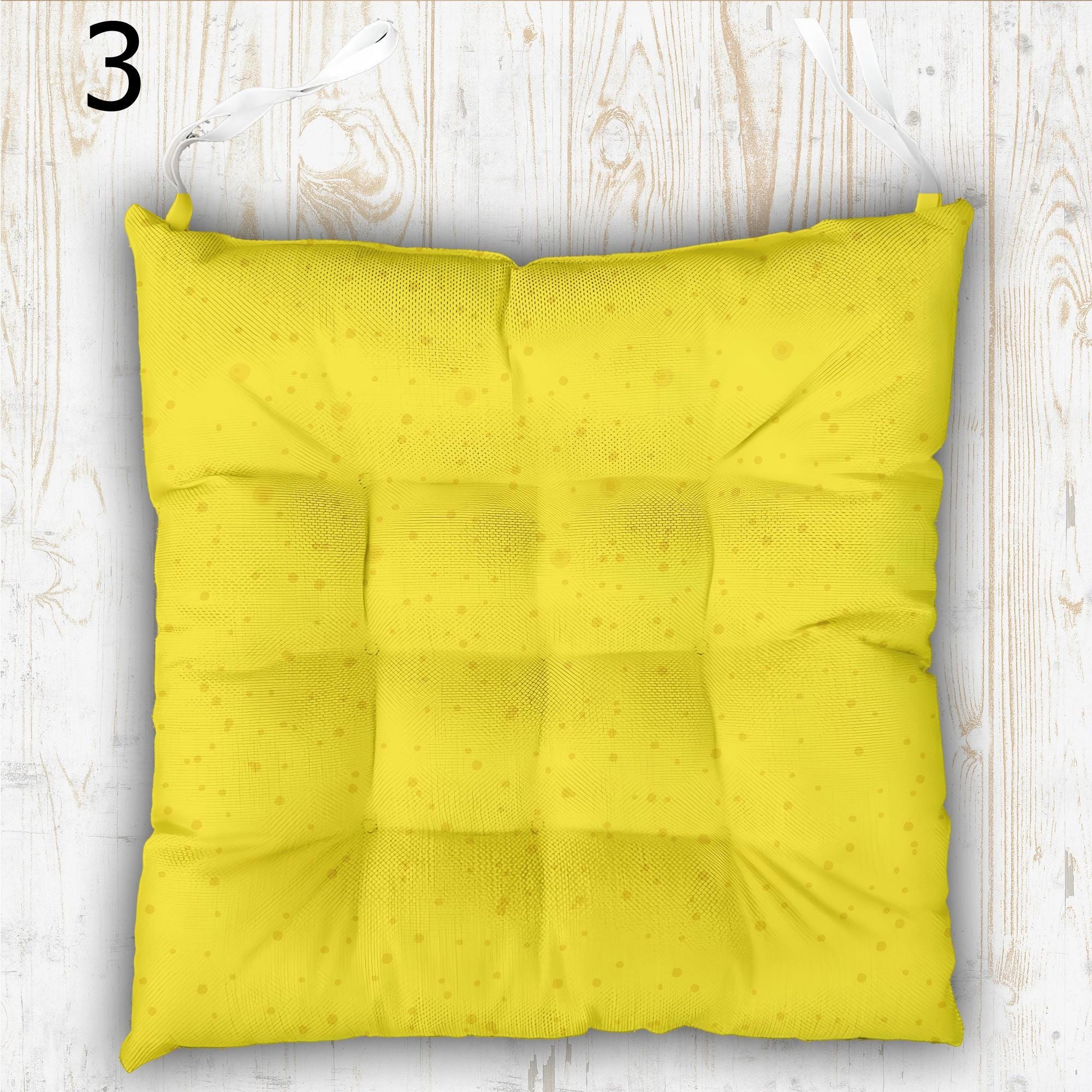 Vibrant Colors Lemon Print Chair Cushion, Lemon Chair Pads, Yellow Summer Chair Pads with Ties, Daisy Floral Patio Chair Pads