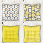 Vibrant Colors Lemon Print Chair Cushion, Lemon Chair Pads, Yellow Summer Chair Pads with Ties, Daisy Floral Patio Chair Pads