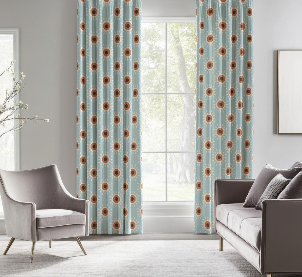 Mid Century Modern Blue Curtain Panels, 70s Retro Blue Curtains, MCM Curtain, Retro Style Window Curtains, 50s 60s Sun Curtain Panels