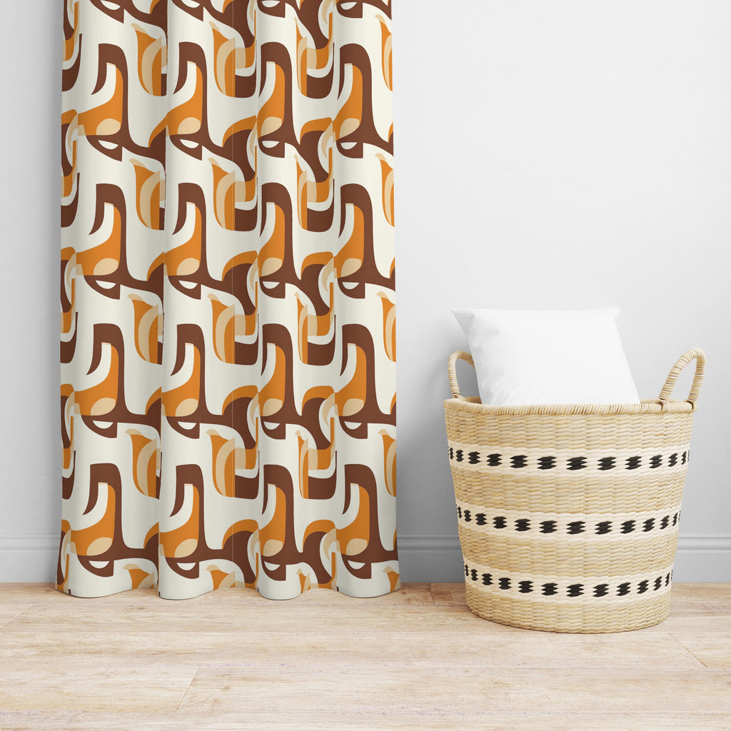 70s Retro Orange Brown Curtains, Mid Century Modern Curtain Panels, MCM Printed Curtain, Retro Style Window Curtains, 50s 60s Curtain Panels