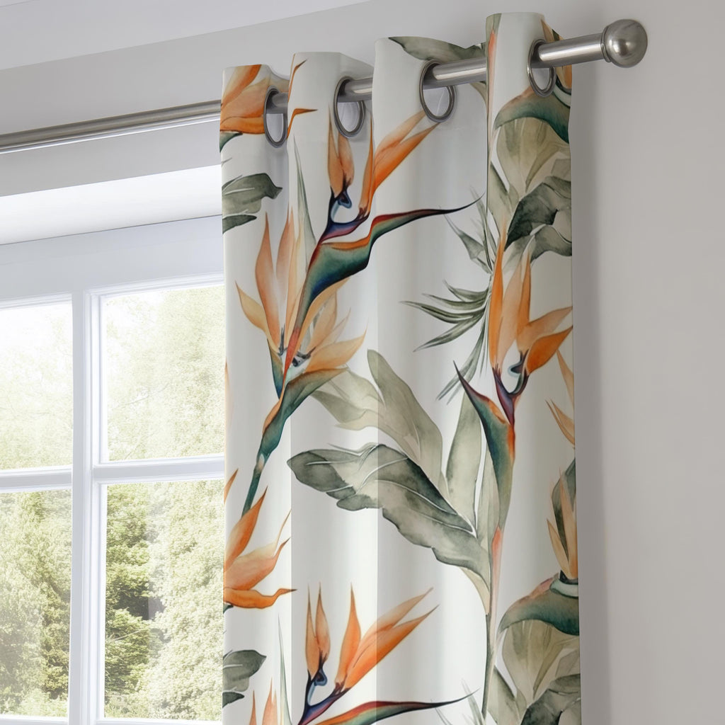 Tropic Flowers Curtains, Botanical Curtain Panels, Exotic Floral Print Curtain, Bird of Paradise Floral Window Curtains, Floral Curtains