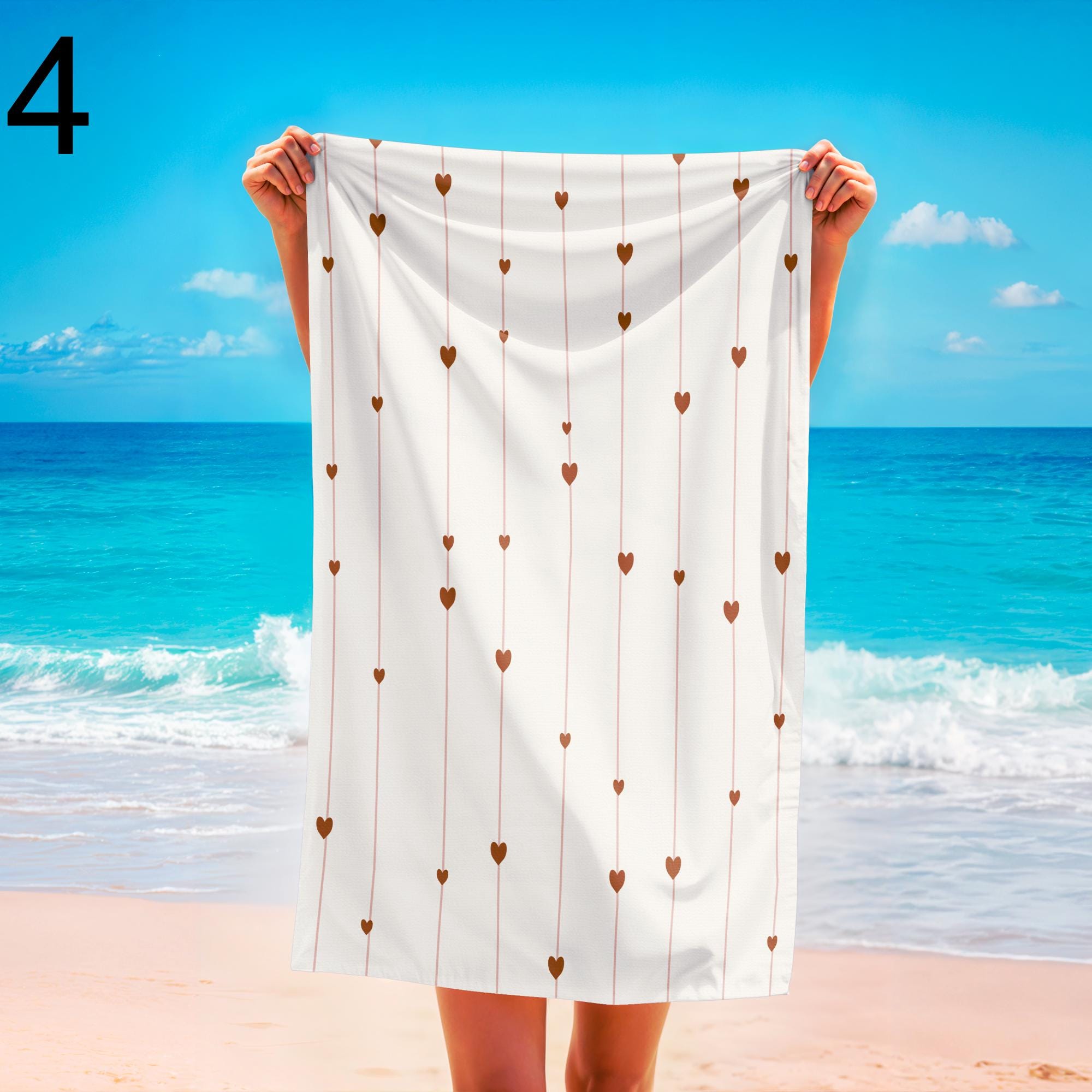 Colorful Heart Beach Towels, Romantic Summer Style Pool Towel, Soft & Lightweight Sand-Free Towel, Heart Print Towel, Romantic Beach Gift