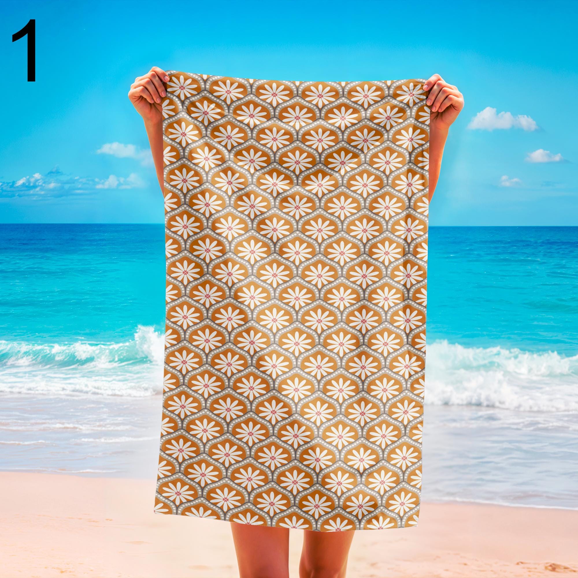 Retro Tropical Bloom Designs Beach Towel, Floral Botanical Beach Towels, Boho Floral Bathroom Towels, Colorful Flowers Pool Towels