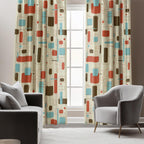Retro Vintage Curtains, Mid Century Window Curtain, 50s 60s Retro Print Curtain Panels, MCM Curtains, 70s Retro Geometric Abstract Drapes