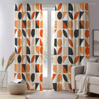 Retro Geometric Curtain Panel, Mid Century Modern Abstract Drapes, Orange Black Beige Wall Decor Curtain, Retro Panel Curtains