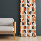 Retro Geometric Curtain Panel, Mid Century Modern Abstract Drapes, Orange Black Beige Wall Decor Curtain, Retro Panel Curtains