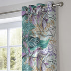 Tropical Abstract Curtains, Green Purple Leaves Curtain Panels, Tropic Leaves Curtains, Botanical Window Curtain, Exotic Leaf Print Curtains