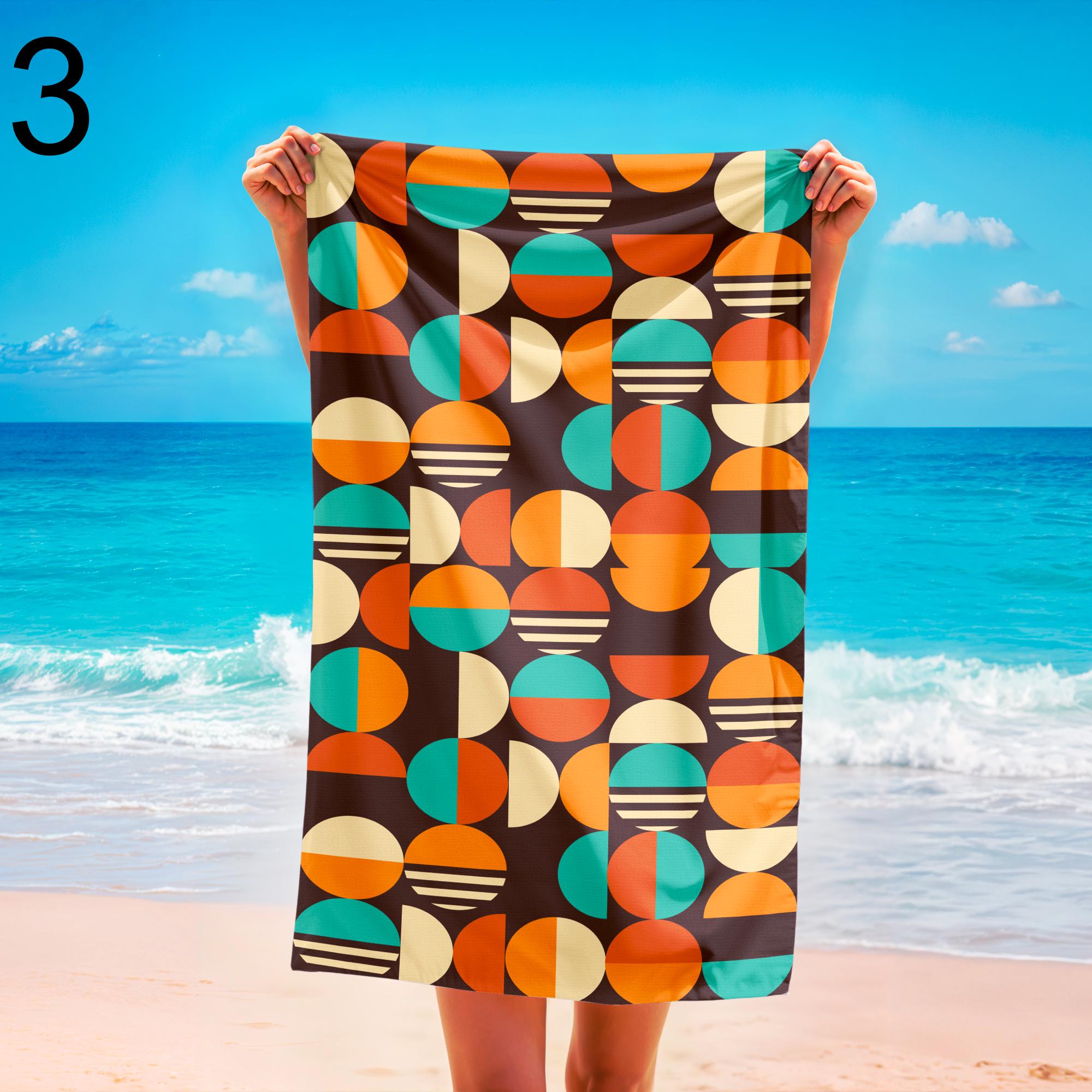 Retro Geometric Beach Towels, Mid-Century Modern Patterned Summer Towels for Pool, Beach & Travel Towels, Retro Bathroom Towel