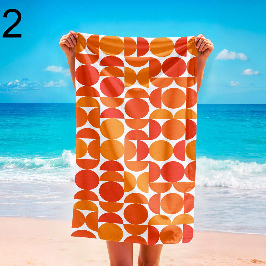Retro Geometric Beach Towels, Mid-Century Modern Patterned Summer Towels for Pool, Beach & Travel Towels, Retro Bathroom Towel