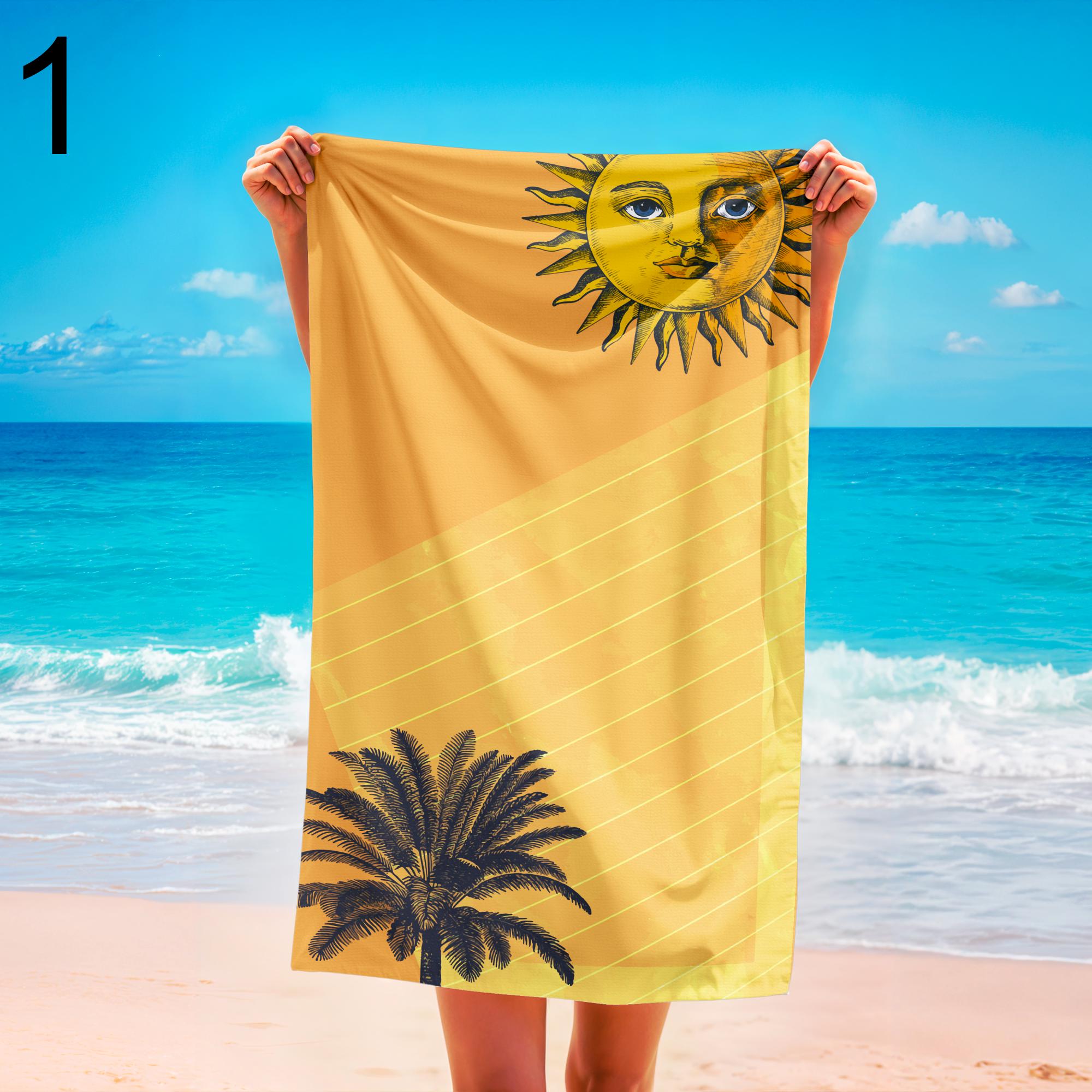 Retro Floral Sun Beach Towel, Colorful Sunburst Floral Pool Towel, Mid-Century Tropical Beach Towel, Boho Summer Tropical Print Beach Towel