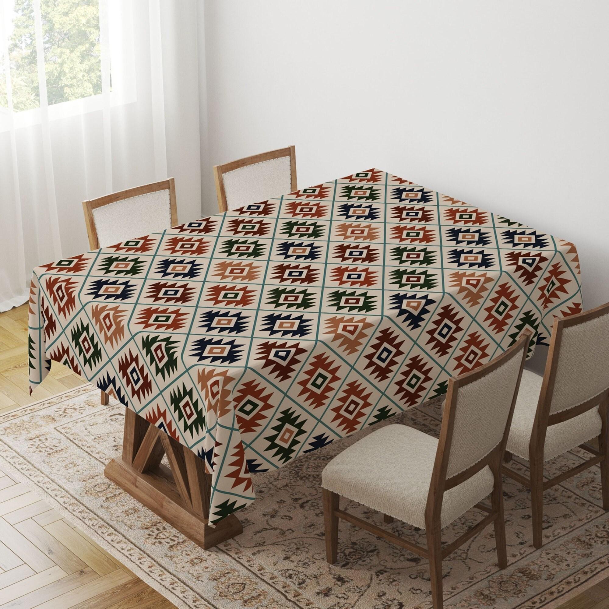 Ethnic Boho Tablecloth, Southwestern Aztec Tablecloth, Kilim Rug Print Tablecloth, Boho Home Decor, Native American Tablecloth