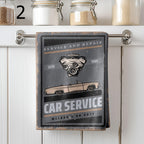 Vintage Car Service Tea Towels, Garage Mechanic Kitchen Towels, Classic Auto Repair Gift Towel, Industrial Retro Hand Towels