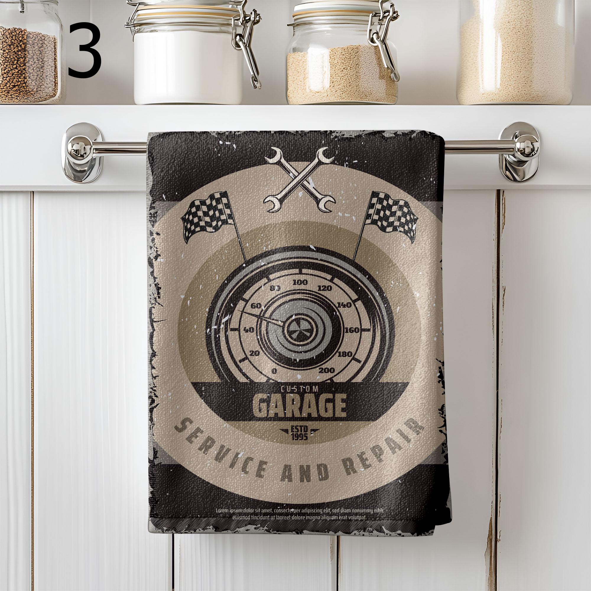 Vintage Car Service Tea Towels, Garage Mechanic Kitchen Towels, Classic Auto Repair Gift Towel, Industrial Retro Hand Towels