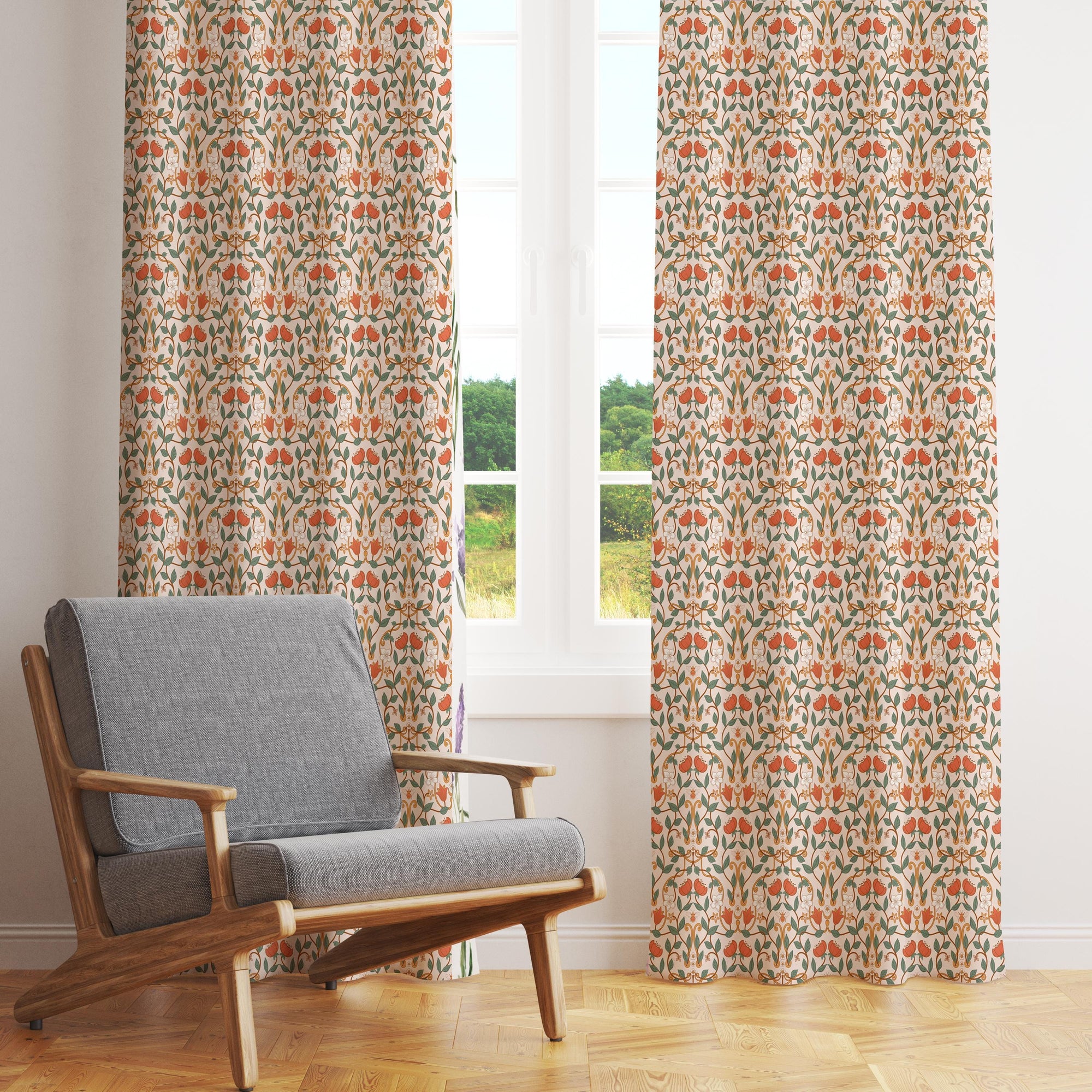 Retro Floral Curtains, 70s Hand Drawn Flower Drapes, 70s Boho Floral Curtain Panels, Mid Century Retro Flowers Window Print Curtains