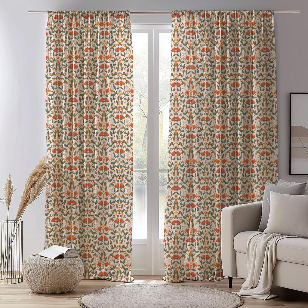 Retro Floral Curtains, 70s Hand Drawn Flower Drapes, 70s Boho Floral Curtain Panels, Mid Century Retro Flowers Window Print Curtains