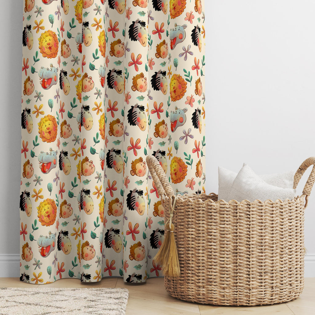 Cute Animals Print Curtain, Kids Room Drapes, Cute Safari Nursery Curtain, Cartoon Animal Art Window Curtain Panels, Toddler Print Drapes,