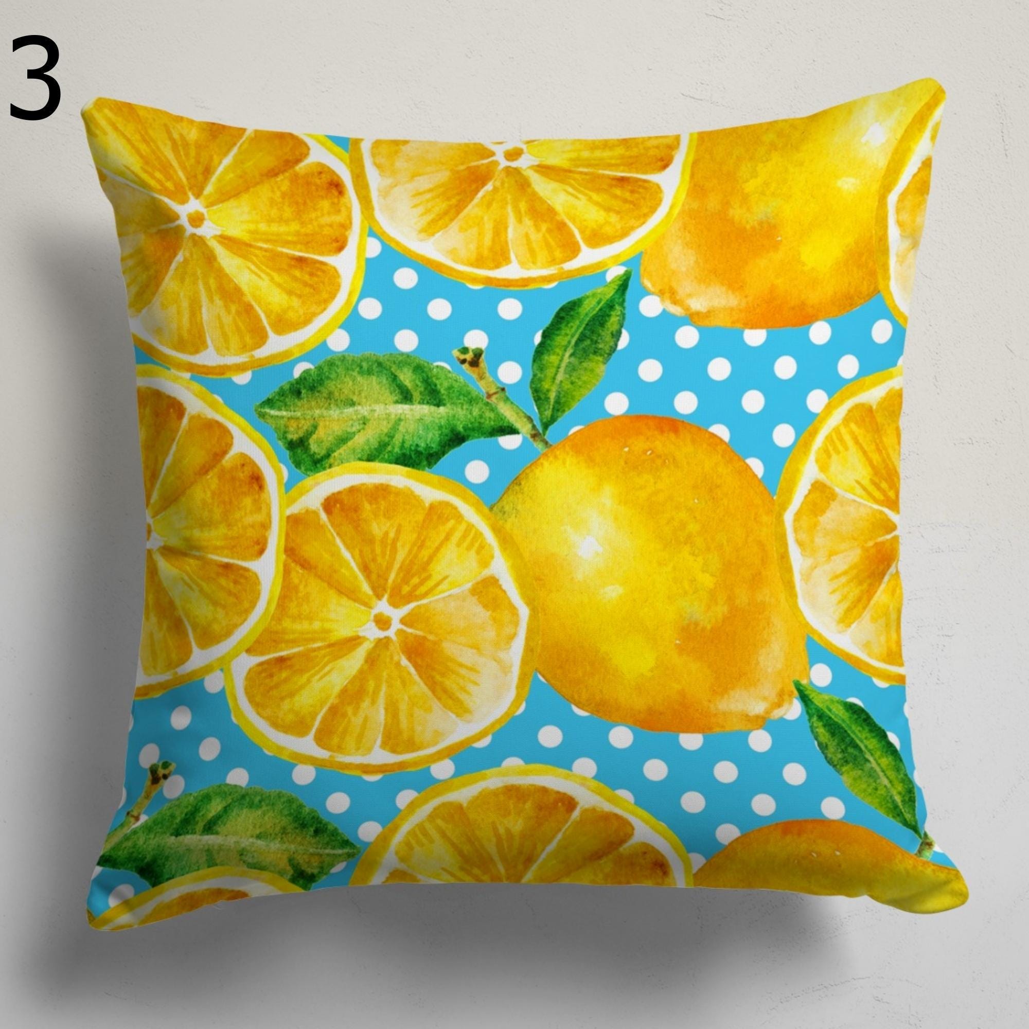 Lemon Fruit Pillow Covers, Mediterranean Citrus Throw Pillows, Summer Cushion Covers, Blue Lemon Decor Pillowcase, Mediterranean Home Decor