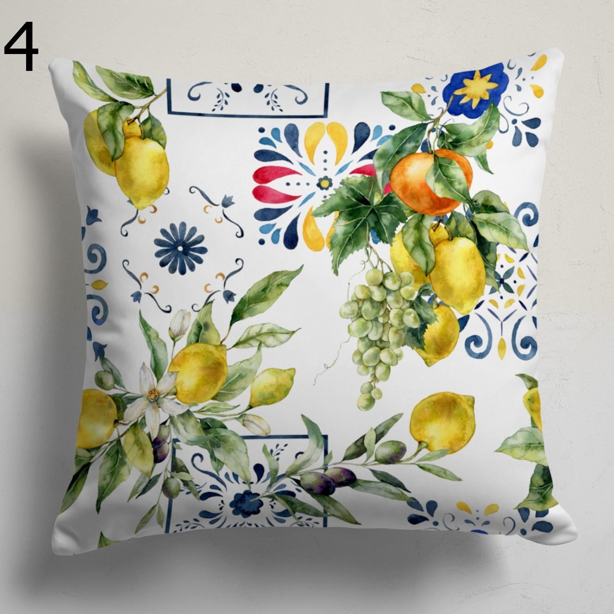 Lemon Fruit Pillow Covers, Mediterranean Citrus Throw Pillows, Summer Cushion Covers, Blue Lemon Decor Pillowcase, Mediterranean Home Decor