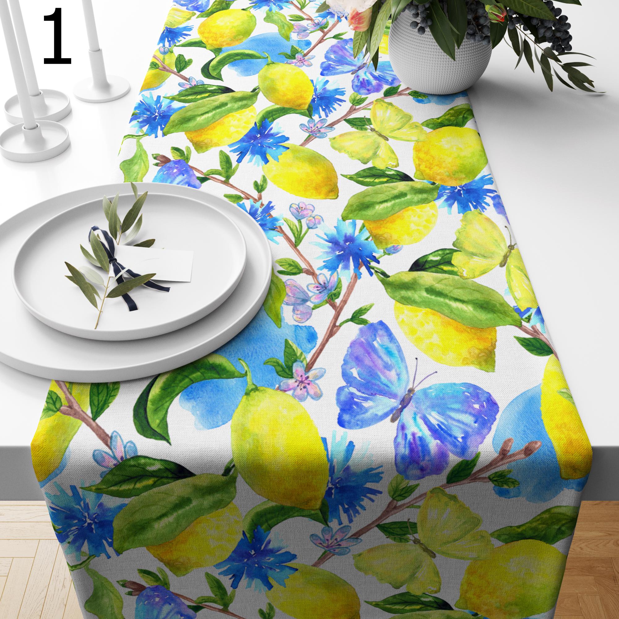 Lemon Table Runners, Farmhouse Lemon Table Runners, Lime Table Runners, Yellow Lemon Kitchen Dining Table Decor, Yellow Lemon Print Runners