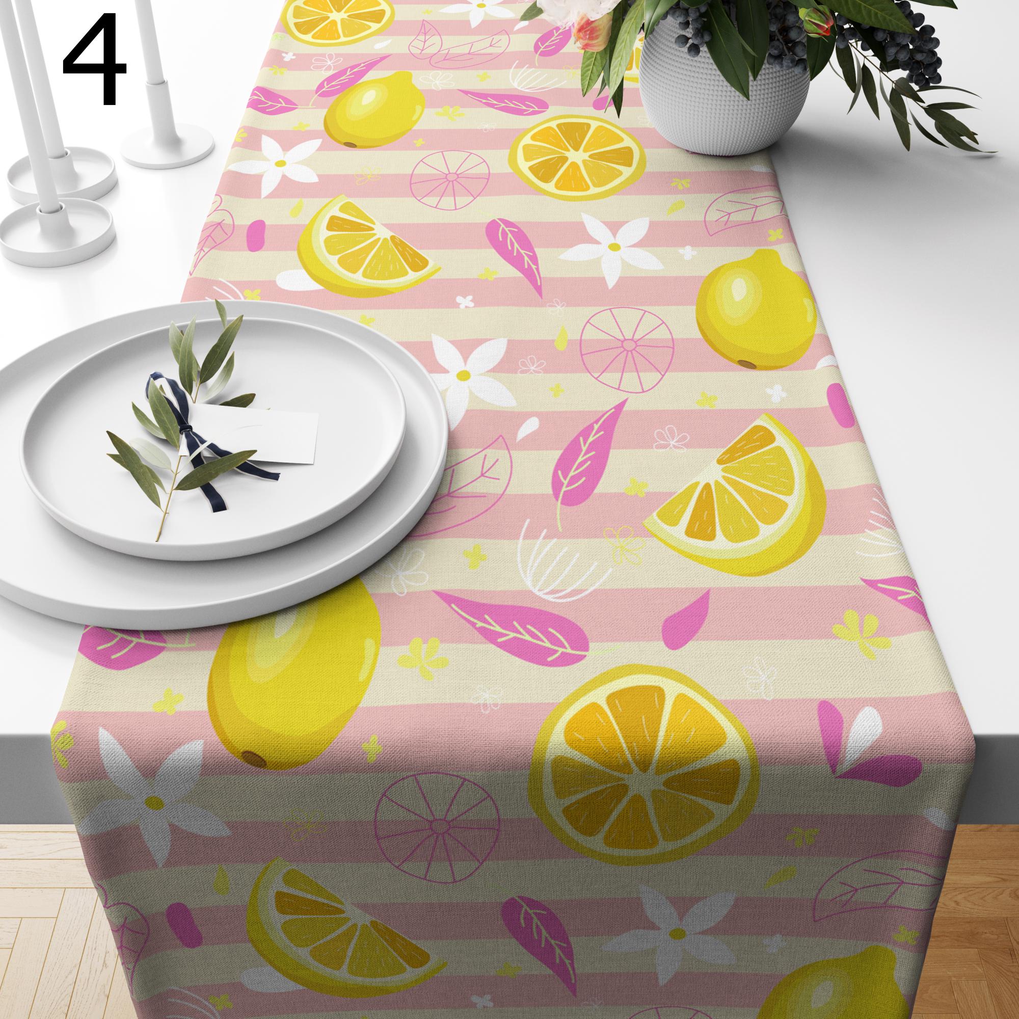Lemon Table Runners, Farmhouse Lemon Table Runners, Lime Table Runners, Yellow Lemon Kitchen Dining Table Decor, Yellow Lemon Print Runners