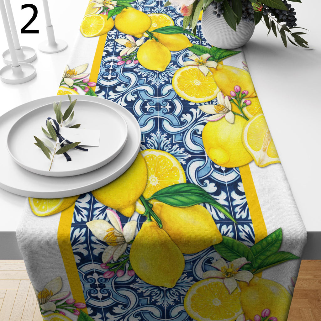 Lemon Table Runners, Farmhouse Lemon Table Runners, Lime Table Runners, Yellow Lemon Kitchen Dining Table Decor, Yellow Lemon Print Runners