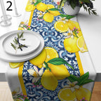 Lemon Table Runners, Farmhouse Lemon Table Runners, Lime Table Runners, Yellow Lemon Kitchen Dining Table Decor, Yellow Lemon Print Runners