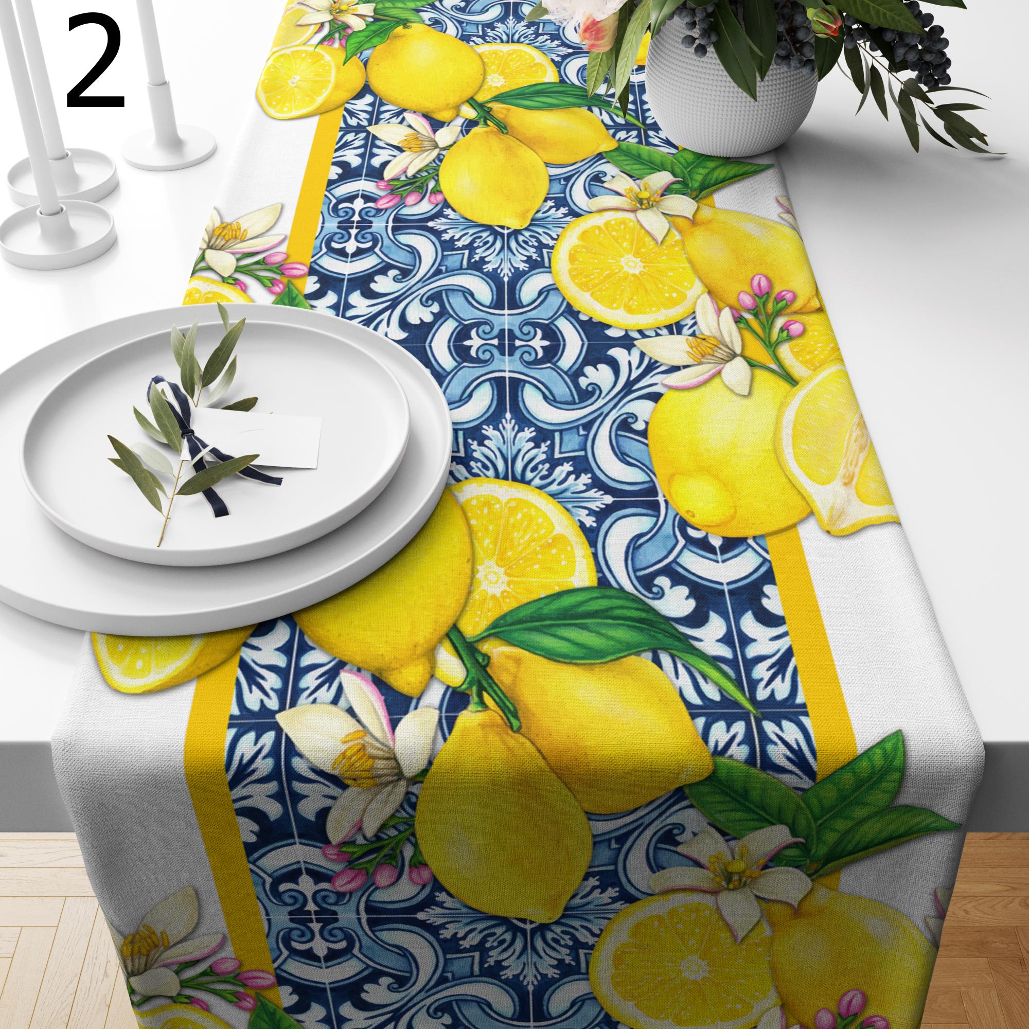 Lemon Table Runners, Farmhouse Lemon Table Runners, Lime Table Runners, Yellow Lemon Kitchen Dining Table Decor, Yellow Lemon Print Runners