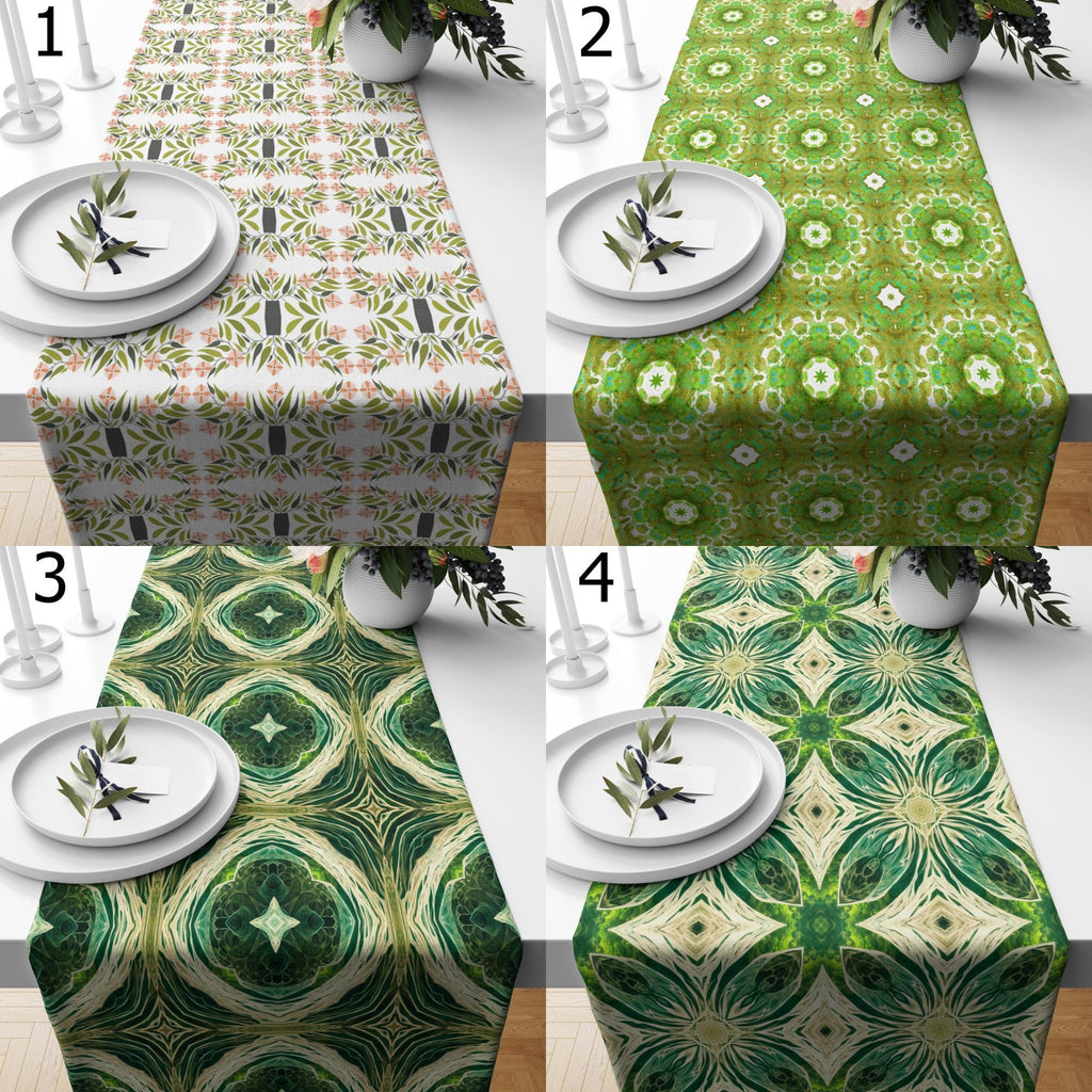 Retro Table Runners, Mid Century Green Table Runners, 70s Table Runners, Retro Table Decor, Green Retro Style Print Runners
