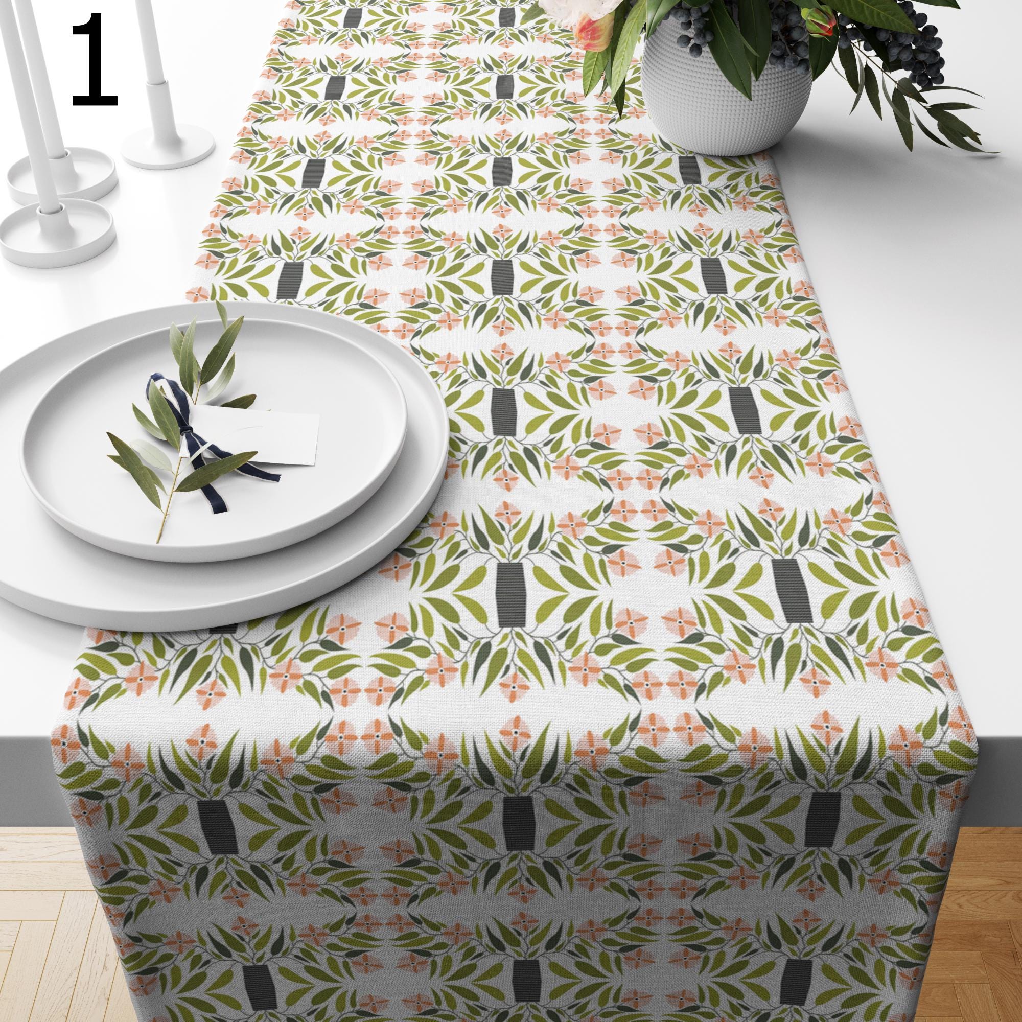 Retro Table Runners, Mid Century Green Table Runners, 70s Table Runners, Retro Table Decor, Green Retro Style Print Runners
