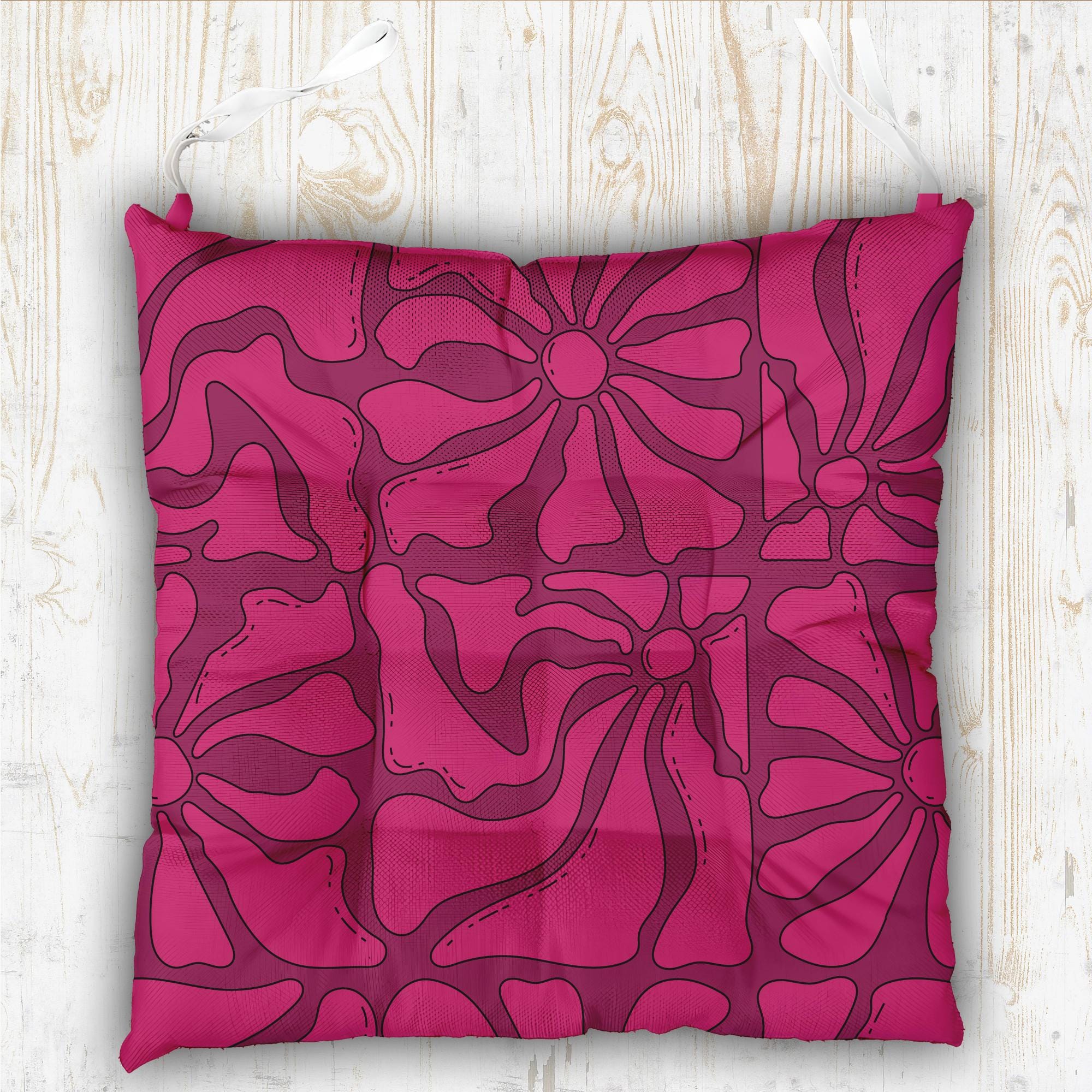 Summer Flowers Patio Chair Pad With Ties, Floral Outdoor Print Chair Cushion, Flowers Chair Pads, Colorful Floral Chair Pads with Ties