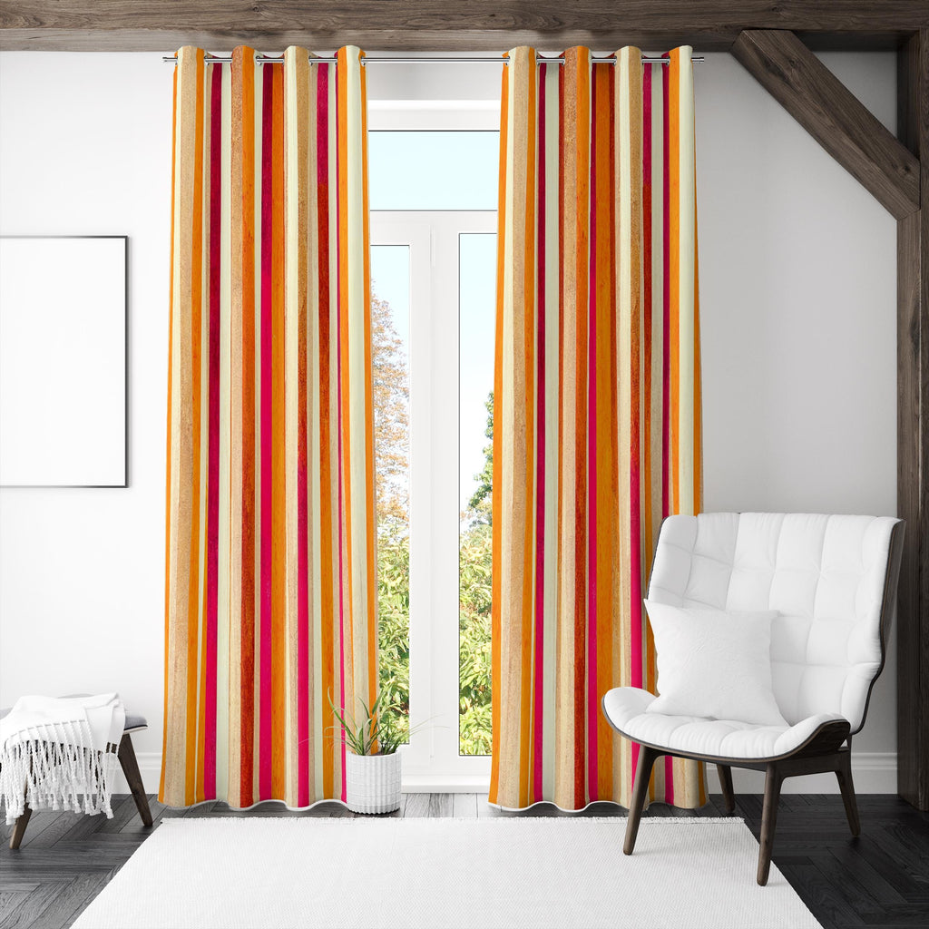 70s Style Striped Curtains, Mid Century Modern Curtain Panels, Retro Geometric Window Panels, Colorful MCM Abstract Drapes, Orange Curtains