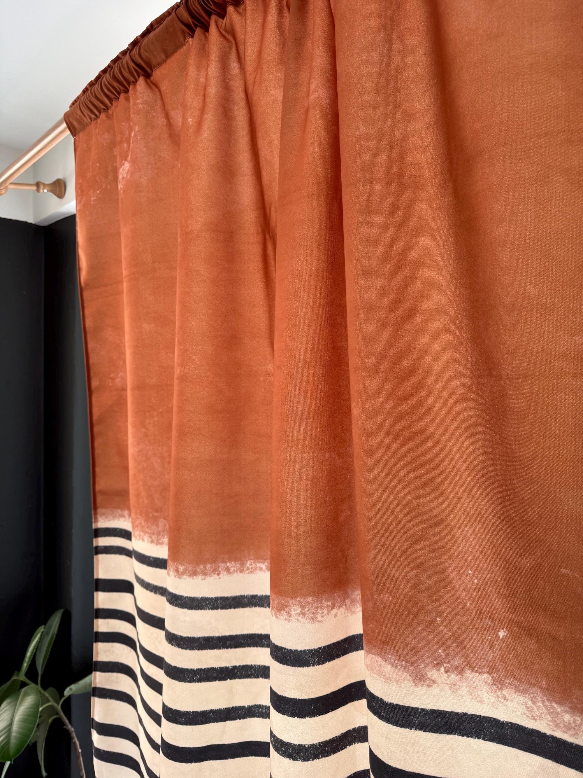 Terracotta Striped Curtain Panel, Modern Rustic Boho Window Drapes, Earth Tone Farmhouse Decor Curtain, Mid Century Modern Panel