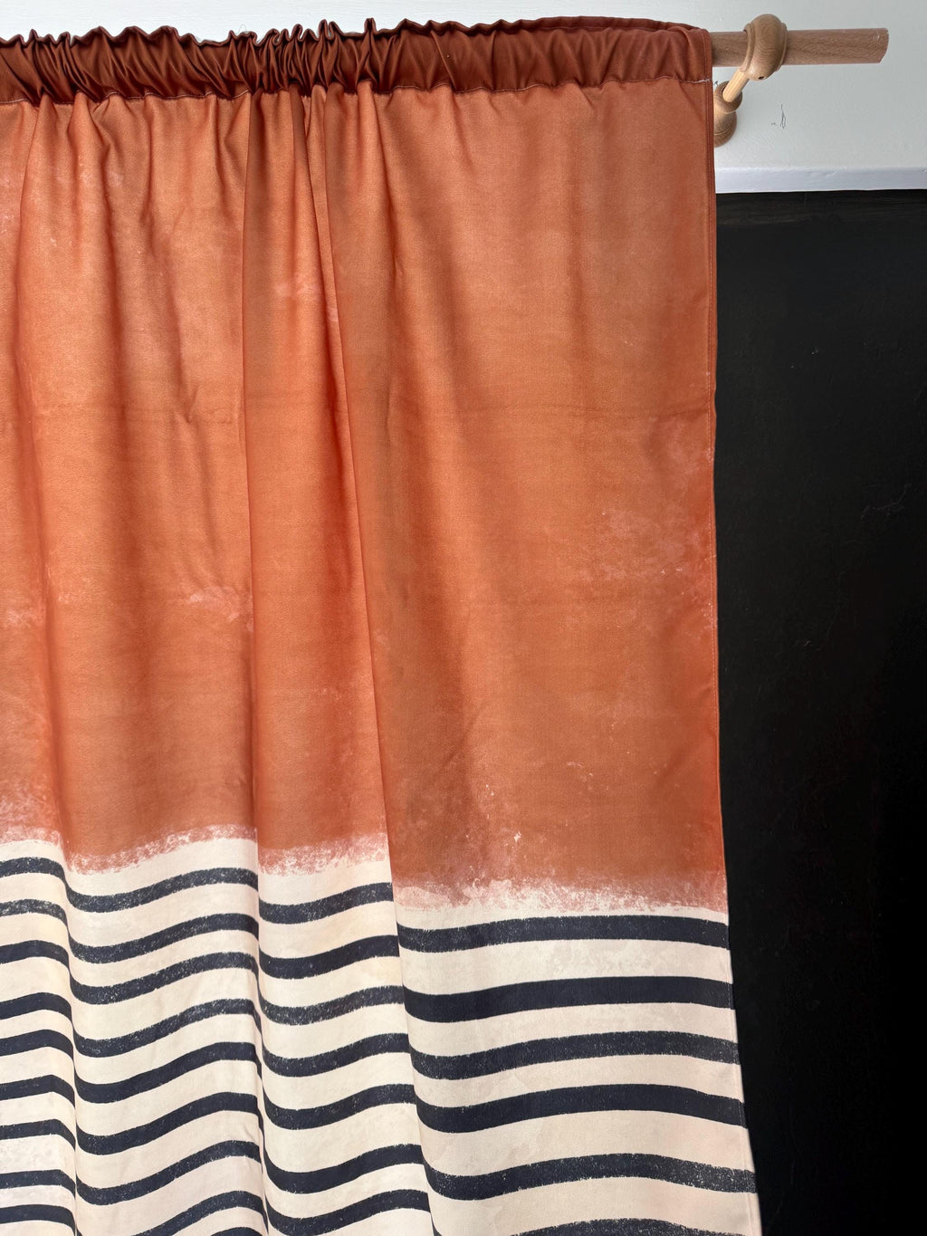 Terracotta Striped Curtain Panel, Modern Rustic Boho Window Drapes, Earth Tone Farmhouse Decor Curtain, Mid Century Modern Panel