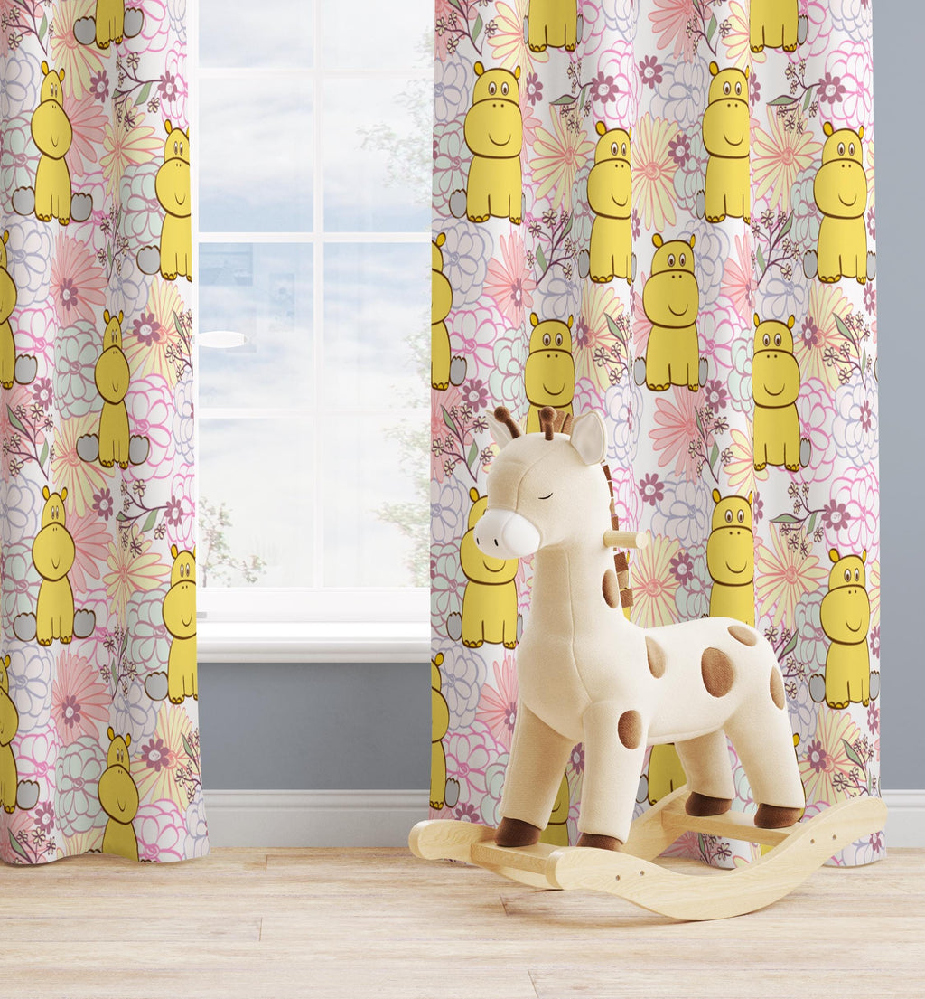 Cute Animals Print Curtain, Kids Room Drapes, Cute Animals Nursery Curtain, Cartoon Animal Art Window Curtain Panels, Toddler Print Drapes