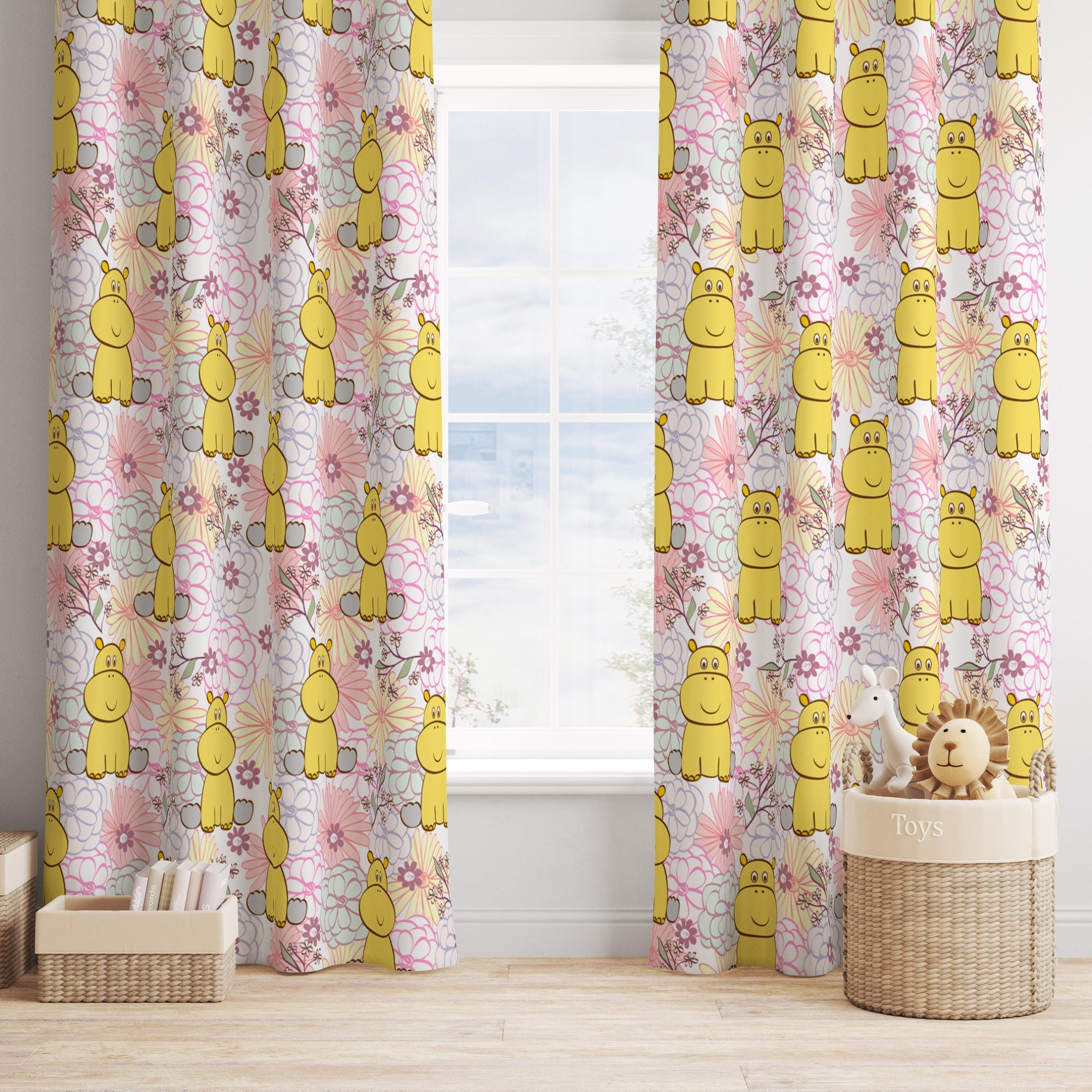 Cute Animals Print Curtain, Kids Room Drapes, Cute Animals Nursery Curtain, Cartoon Animal Art Window Curtain Panels, Toddler Print Drapes