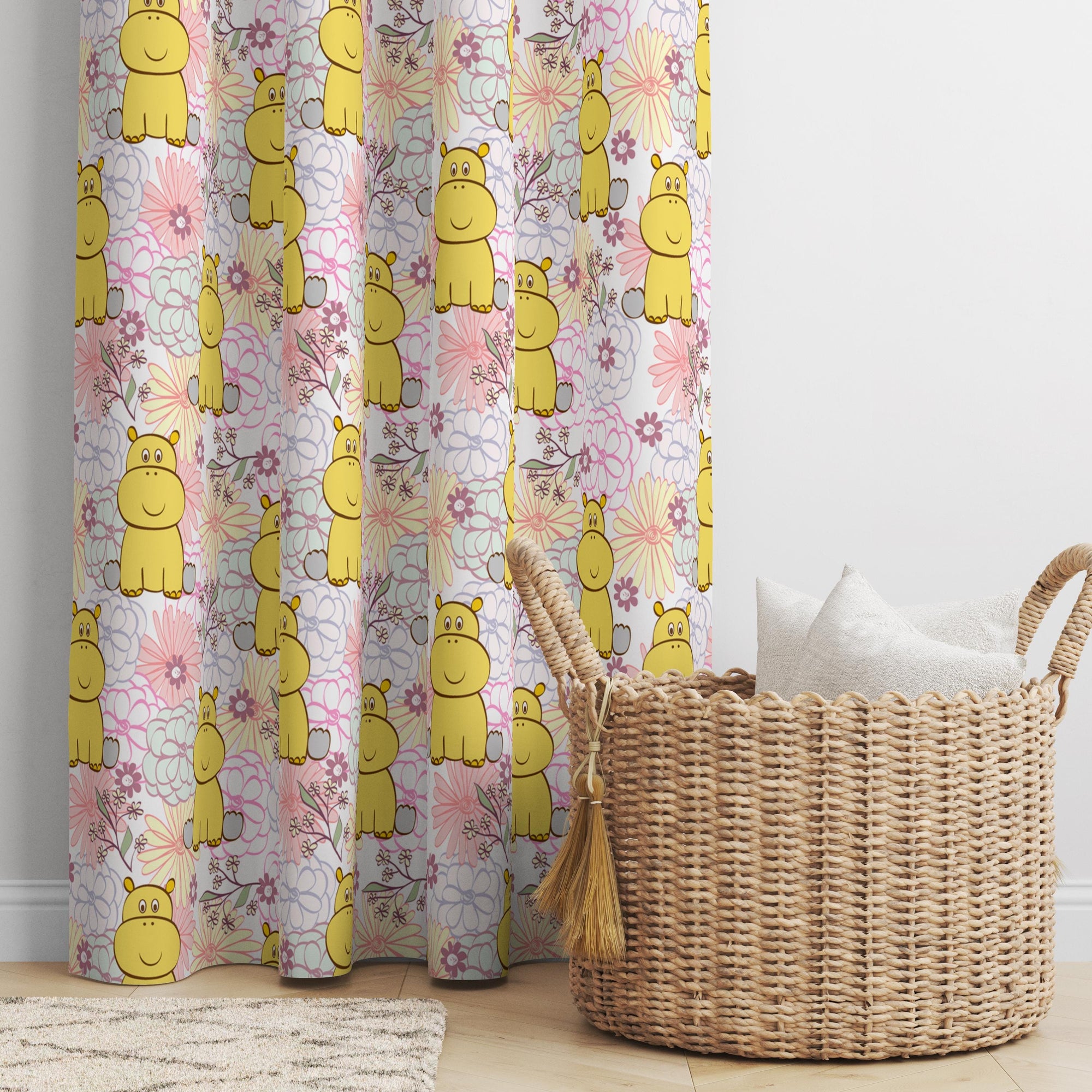 Cute Animals Print Curtain, Kids Room Drapes, Cute Animals Nursery Curtain, Cartoon Animal Art Window Curtain Panels, Toddler Print Drapes