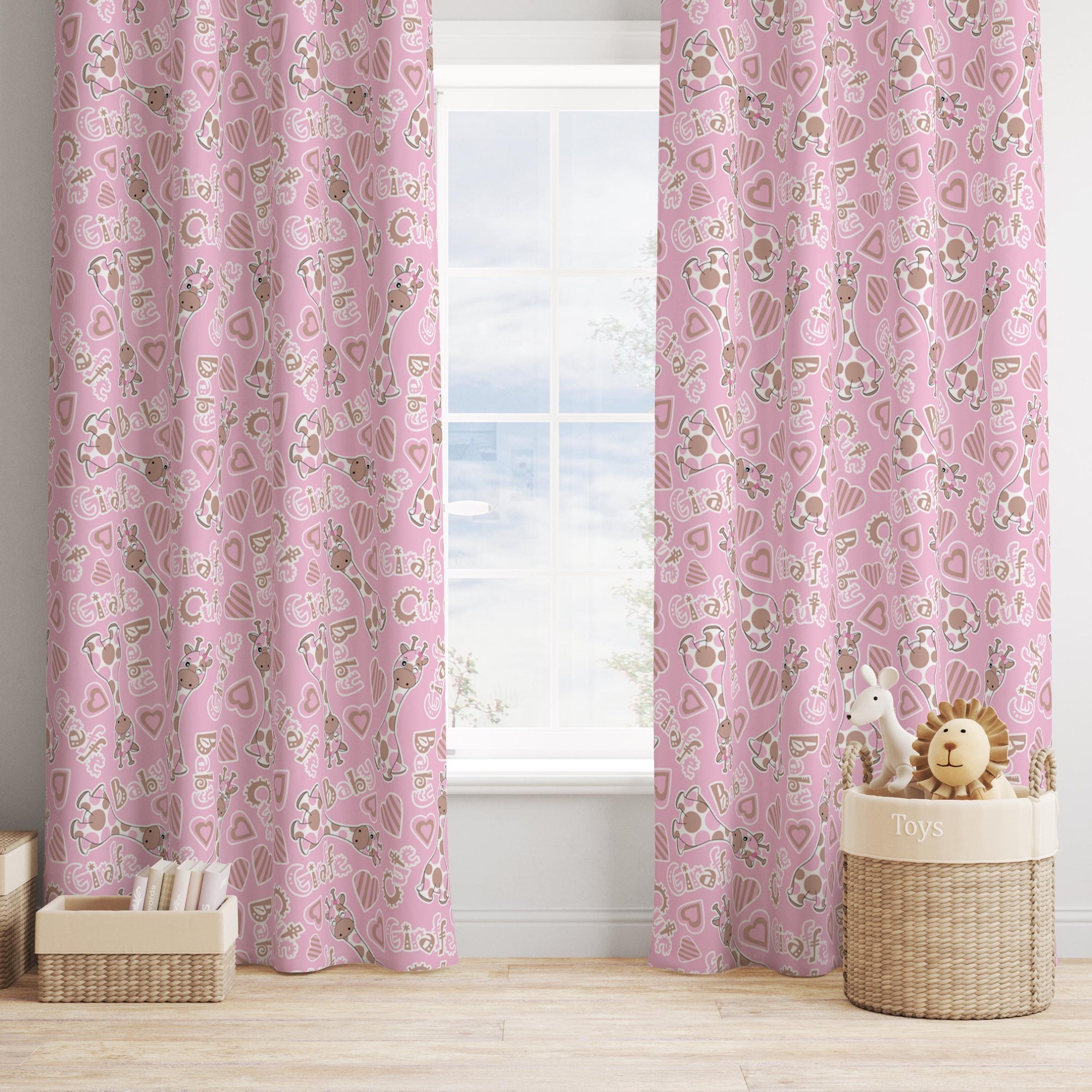 Nursery Cartoon Animal Window Pink Curtain Panels, Toddler Print Drapes, Cute Animals Print Curtain, Kids Room Drapes, Cute Safari Curtain