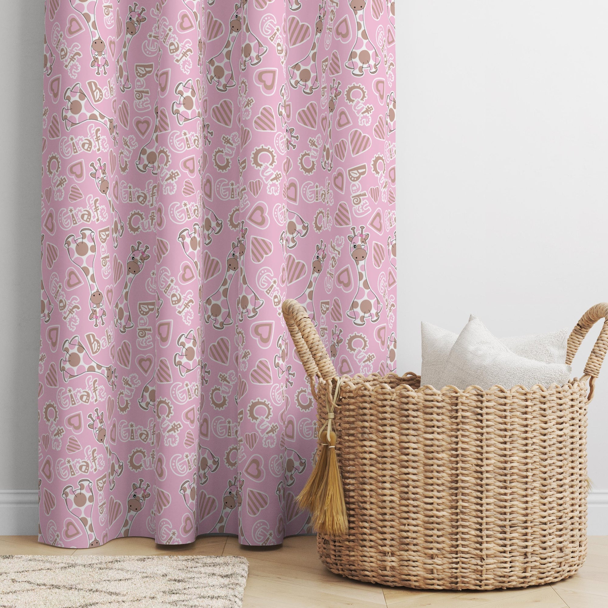 Nursery Cartoon Animal Window Pink Curtain Panels, Toddler Print Drapes, Cute Animals Print Curtain, Kids Room Drapes, Cute Safari Curtain
