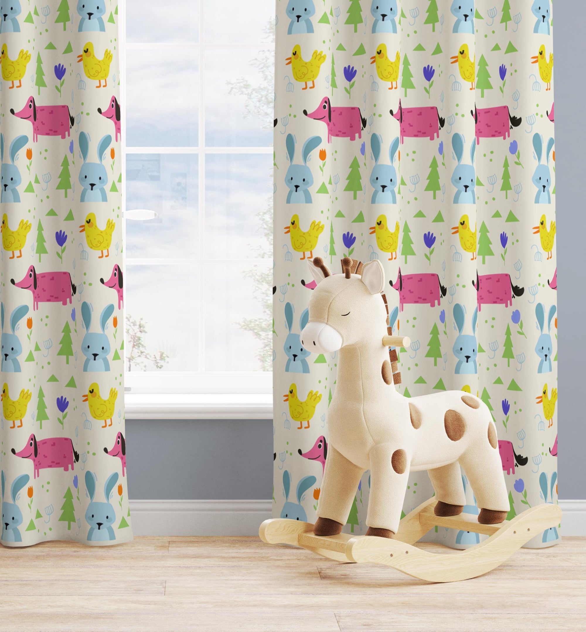 Cartoon Animal Window Curtain Panels, Cute Animals Print Curtain, Kids Room Drapes, Toddler Print Drapes, Cute Animals Nursery Curtain