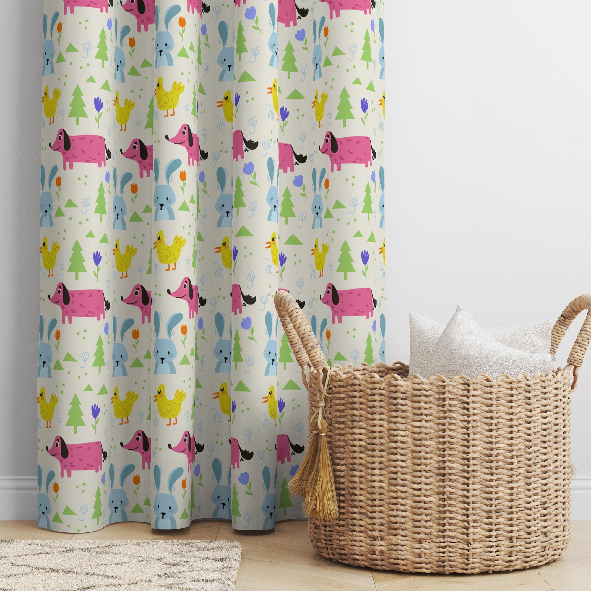 Cartoon Animal Window Curtain Panels, Cute Animals Print Curtain, Kids Room Drapes, Toddler Print Drapes, Cute Animals Nursery Curtain