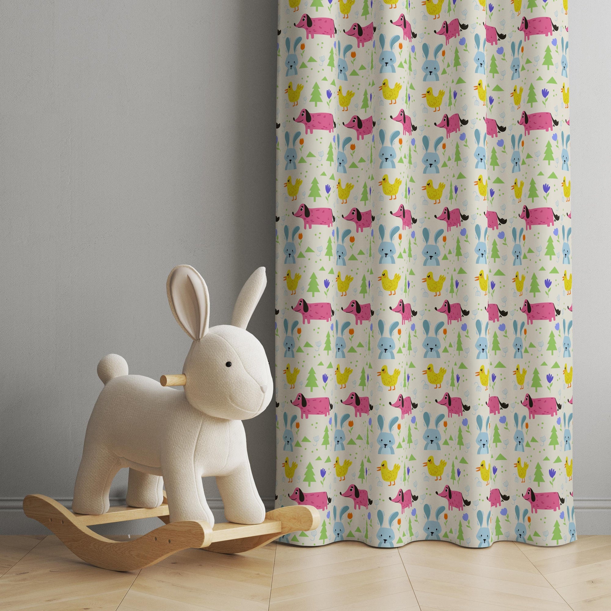 Cartoon Animal Window Curtain Panels, Cute Animals Print Curtain, Kids Room Drapes, Toddler Print Drapes, Cute Animals Nursery Curtain