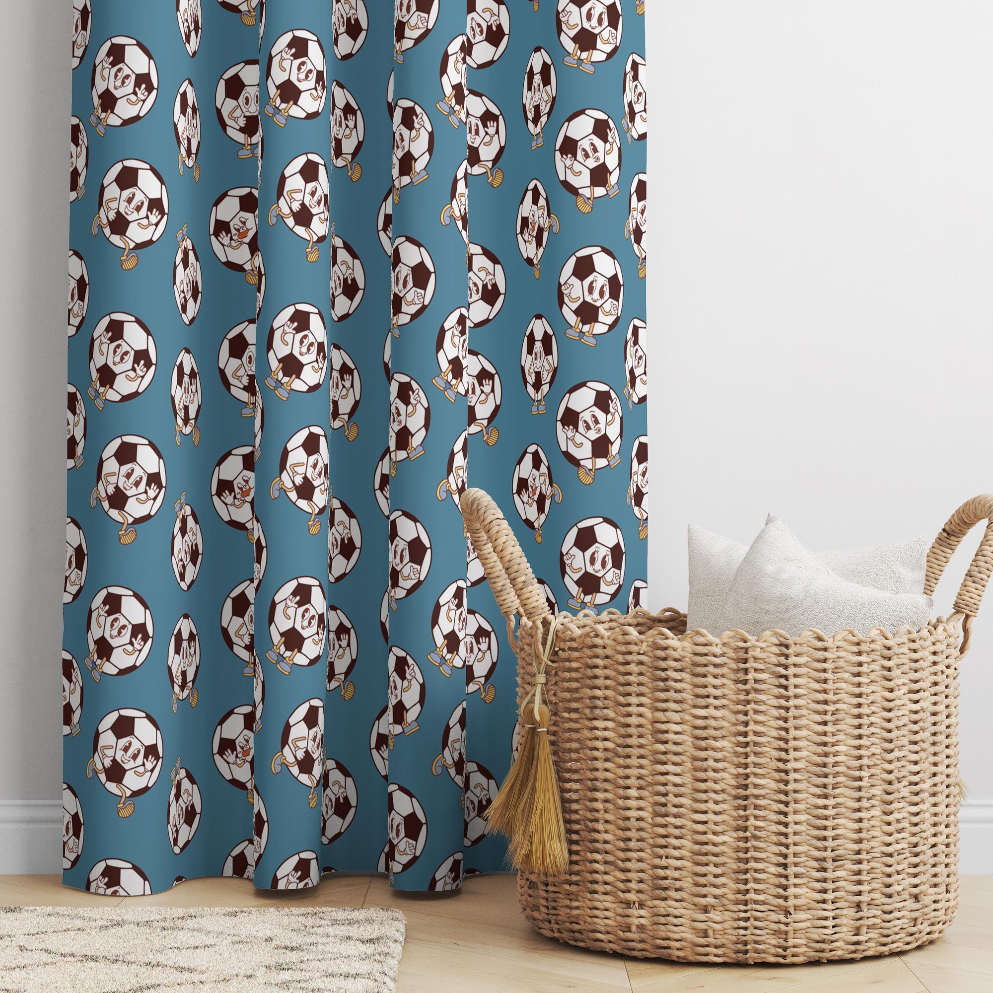 Kids Sports Theme Curtains, Boys Room Window Panels, Football Soccer Drapes, Playroom Curtain Panels