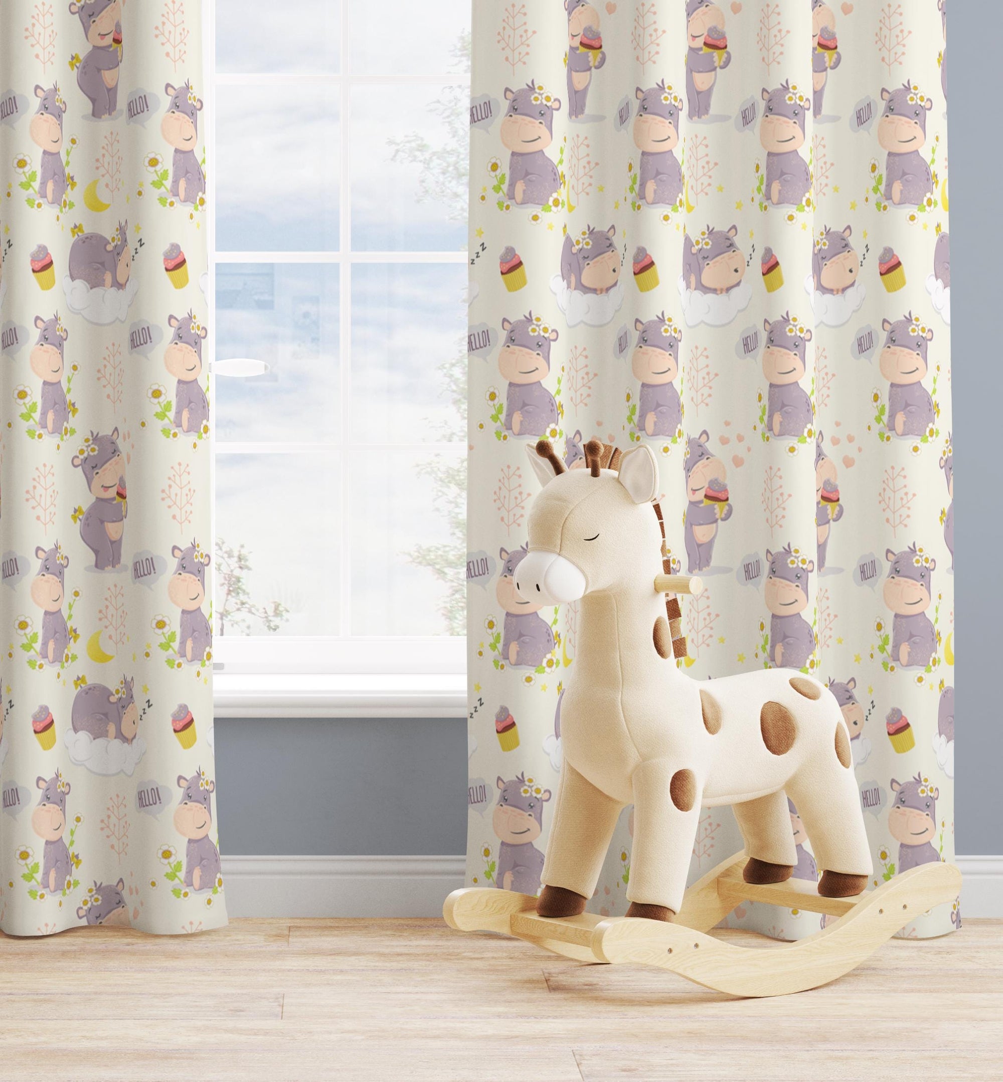 Cute Animals Print Curtain, Kids Room Drapes, Cute Animals Nursery Curtain, Cartoon Animal Window Curtain Panels, Toddler Print Drapes