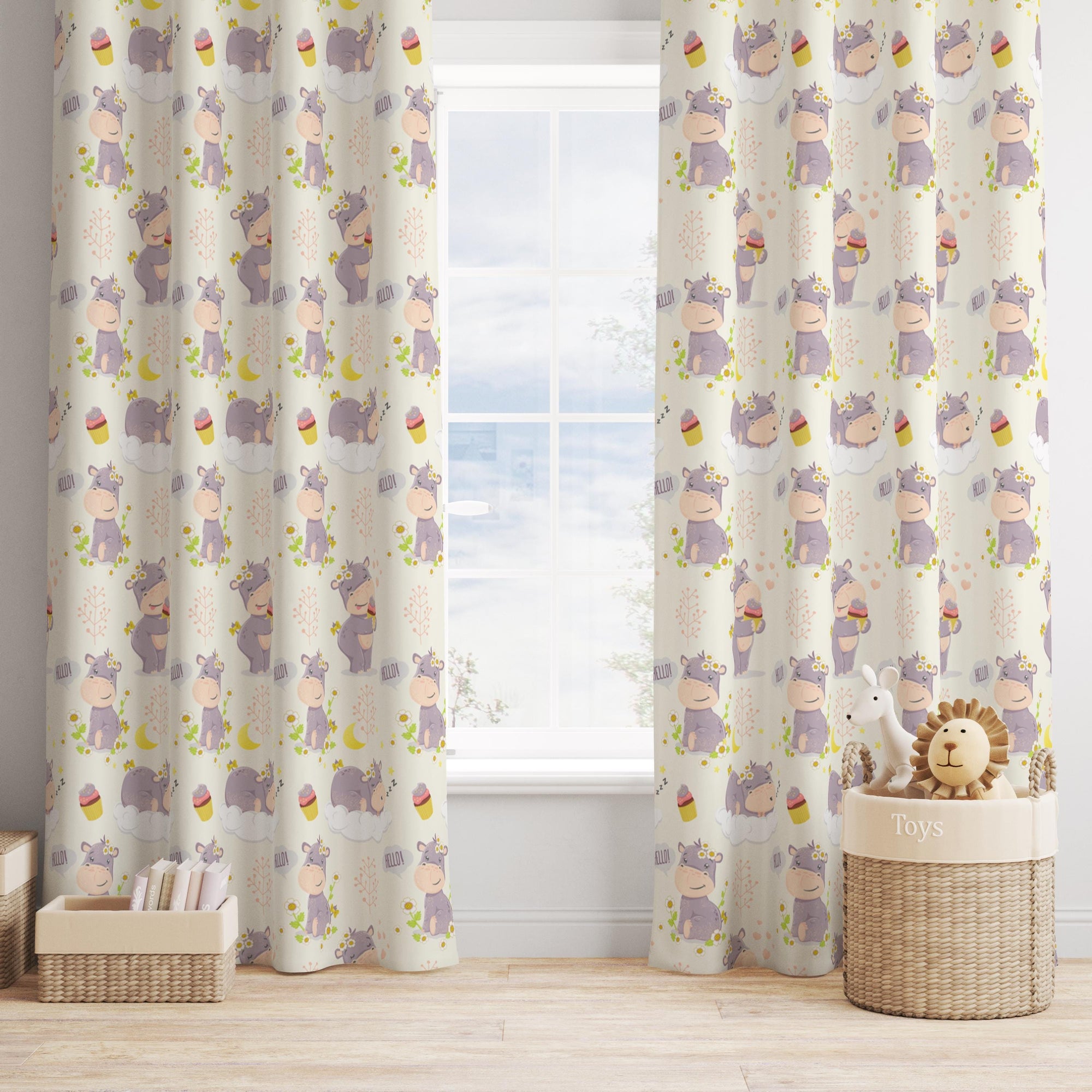 Cute Animals Print Curtain, Kids Room Drapes, Cute Animals Nursery Curtain, Cartoon Animal Window Curtain Panels, Toddler Print Drapes